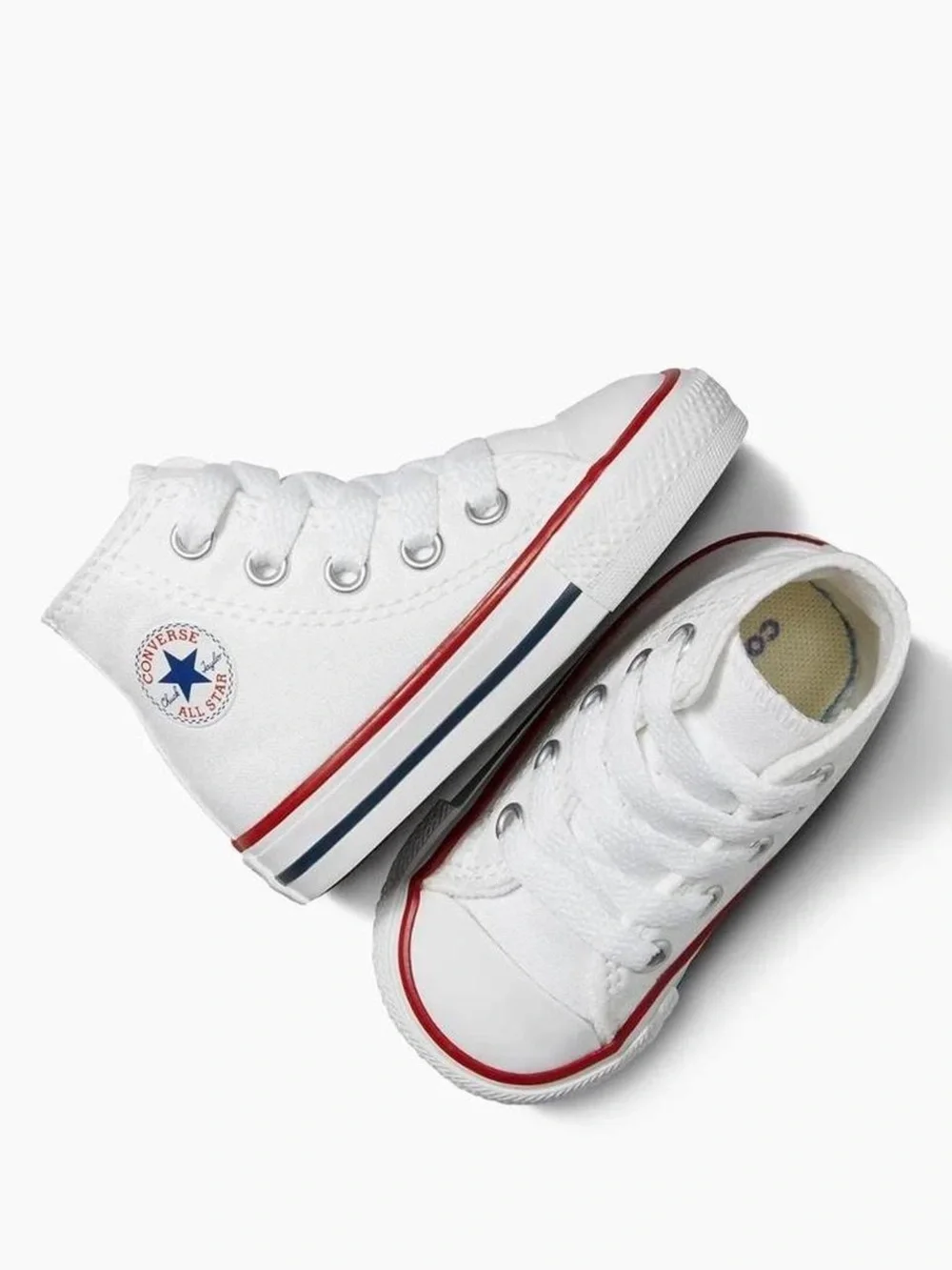 Converse White High Top Sneakers with Red & Navy Trim